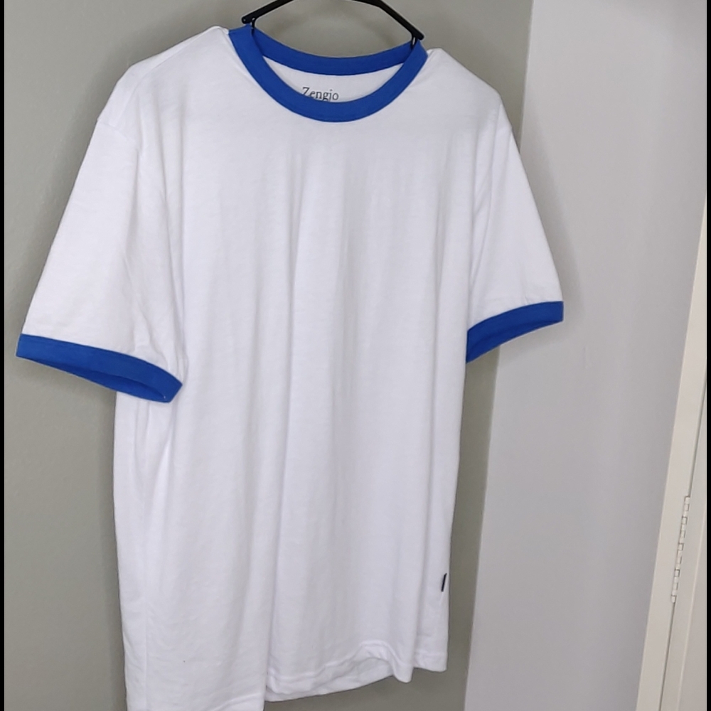White T-shirt with blue accent